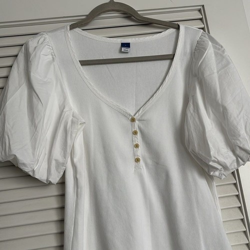 Top donna bianco manica a sbuffo Old Navy taglia L nuovo senza etichette - Foto 3 di 9
