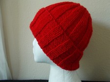 Hand knitted warm and cozy wool blend hat beanie/hat, ranch red