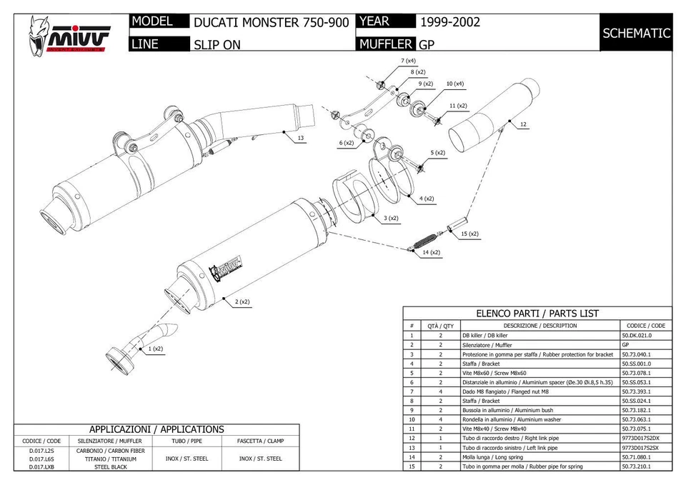 Terminali Scarichi Omologati MIVV GP Carbonio per Ducati Monster 750 1999 > 2002 Foto 3 de 3