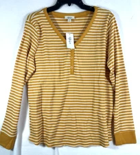 Style & Co Women's XL Waffle Knit Strip Long Sleeve Top Henley T-Shirt NEW