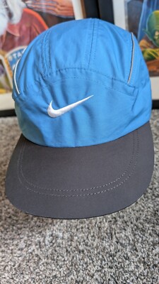 Vintage Nike Panel Hat Cap Strap Back Blue Black Dri Fit