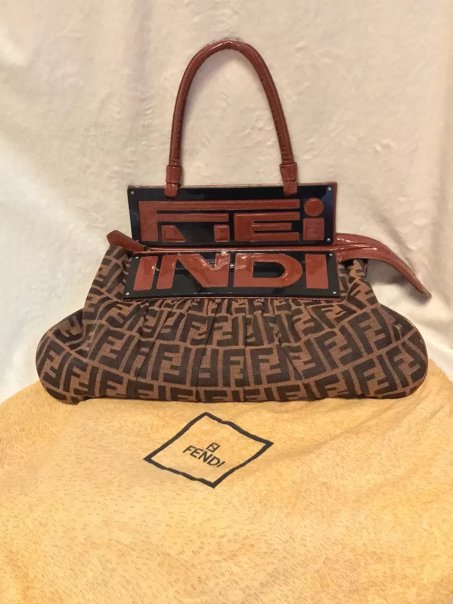 FENDI ZUCCA MONOGRAM SHOW HANDBAG TO YOU HOBO CONVERTIBLE CLUTCH