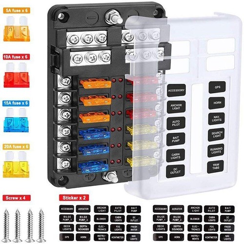 12 Way Blade Fuse Box Block & Auto Marine FuseBox Holder 12V 32V Bus Bar Car Kit - Picture 6 of 17