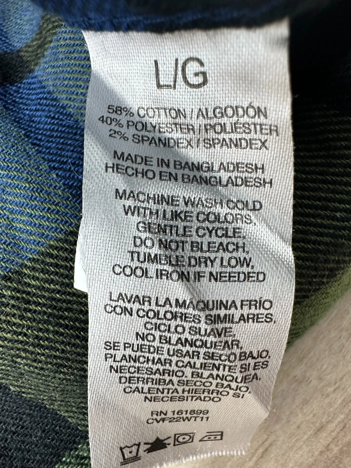 Cloudveil Mountainworks Flannel Shirt Mens L Blue/Green Plaid Cotton Button Down - Image 3 of 4