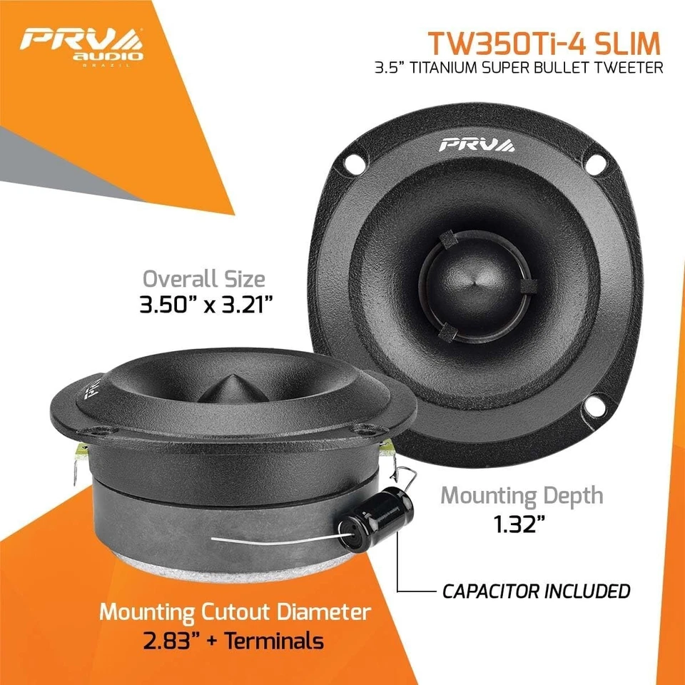 2x PRV 240W Super Tweeter Poco Profundo TW350Ti-4 DELGADO 3.5" Bala 4 Ohmios Titanio Foto 4 de 4
