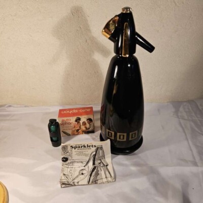 C2 VINTAGE SIPHON SPARKLETS BOC 70ER JAHRE SCHWARZ / GOLD 8 KAPSELN AUTO SIPHON