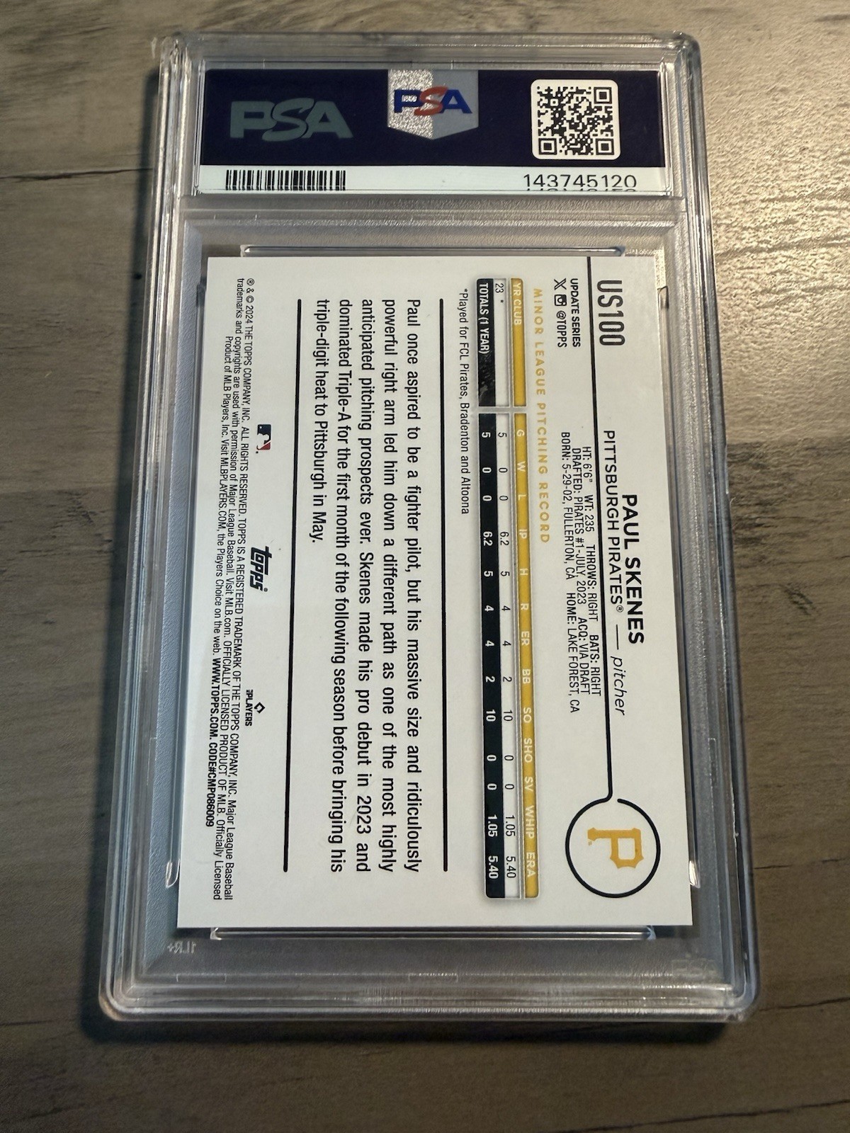 Paul Skenes 2024 Topps Update Series Rookie Card PSA 8 view 2