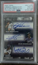 2025 Topps Triple Auto 3/5 A.ROD J.ROD ICHIRO HOF SEATTLE MARINERS PSA 9 POP 1