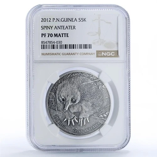 Papua New Guinea 5 kina Spiny Anteater Wildlife Fauna MS70 NGC silver coin 2012