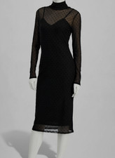 Rachel Rachel Roy Women's Black Lydie Dotted-Mesh Mock-Neck Dress Size S
