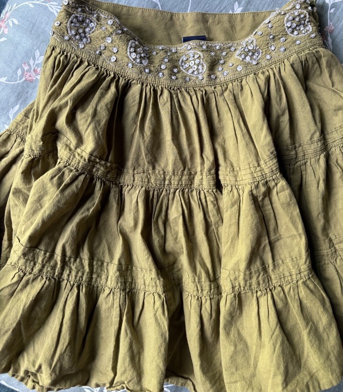 Girls GAP KIDS Cotton Green  Tiered Skirt  With Sequin Band Size 5 Regular