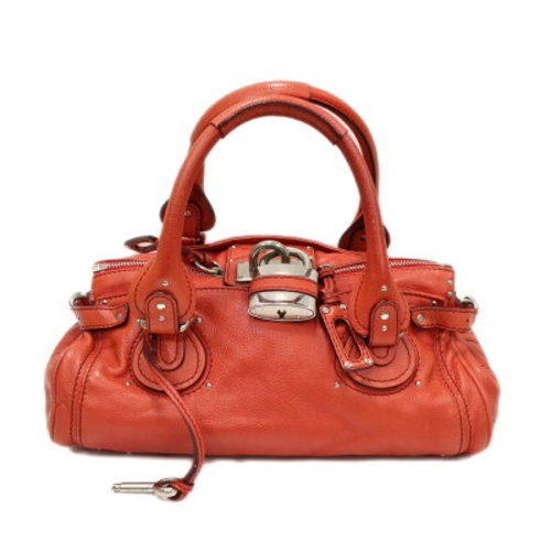 Chloé クロエPaddington パディントン RED Chloe Paddington Red Orange Leather Handbag Padlock Silver Lock