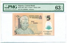 Nigeria 2013 5 Naira Bank Note - Polymer Ch Unc 63 EPQ PMG