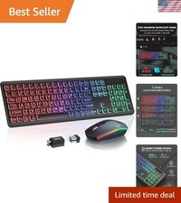 Wireless Keyboard and Mouse Combo, RGB Backlit, Rechargeable  Light Up Lette...