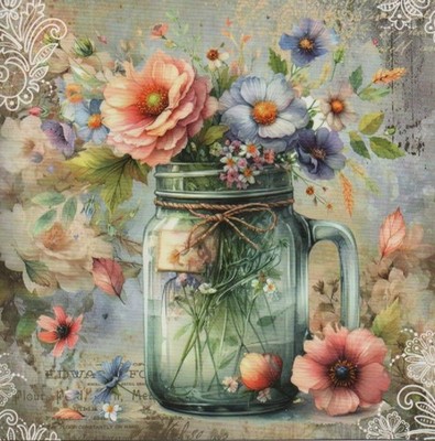 Vintag Summer Blumen - Karten mit Falz ( ca. 17,8 cm x 17,8 cm ) und ein Topper