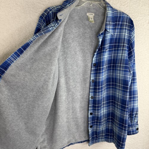 LL Bean Shirt Mens Large Blue Plaid Fleece Lined Flannel Button Down Outdoors - Picture 6 of 11