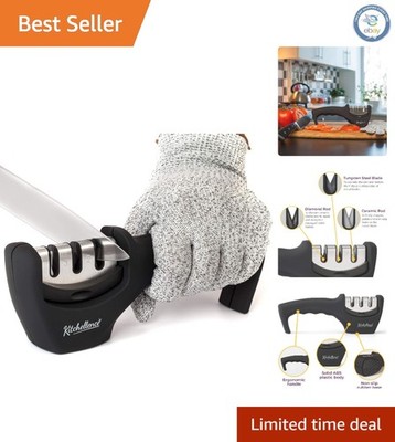 Durable 3-Stage Knife Sharpener & Cut-Resistant Glove | Essential Kitchen Tools