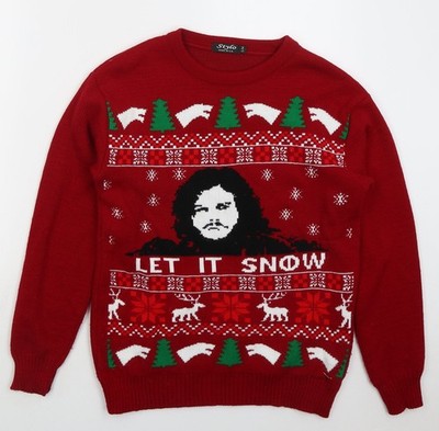 Stylo Herren Rot Rundhals Acryl Pullover Pulli Größe S - Let It Snow