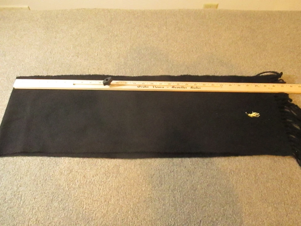 Ralph Lauren Bufanda Para Hombres Negro Lana Dorado Pony Logo Italia Flecos Clásico Invierno Foto 4 de 4