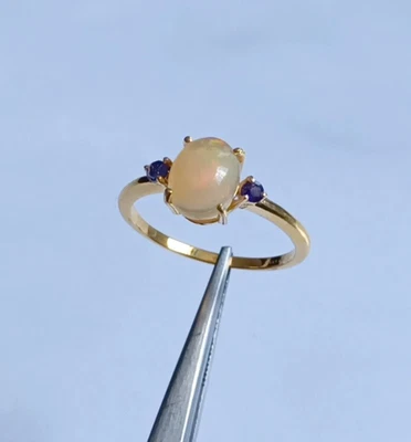 Natürlicher Feueropal Oval Cabochon Ring 925 Silber Vergoldet Edler Schmuck... - Bild 1 von 4