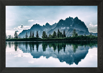 Berge spiegeln sich im See Gerahmtes Wandbild Poster Leinwanddruck Bild