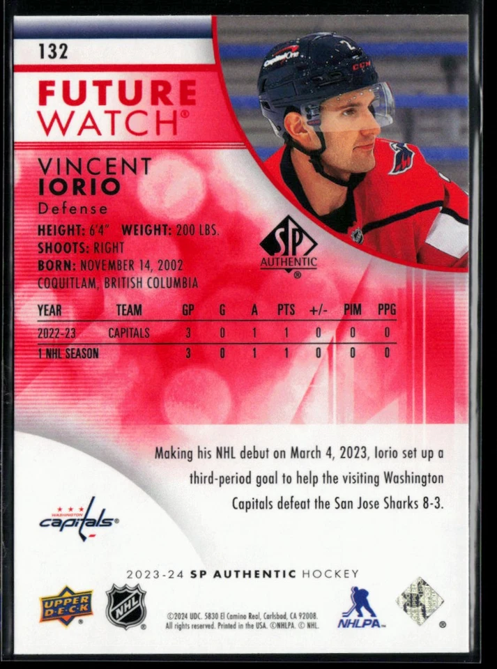 2023-24 SP Authentic Limited Red #132 Vincent Iorio RC - Image 2 of 2