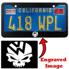 Engraved Black License Plate Frame - Vw Skull Engraved Black License Plate Frame - Vw Skull
