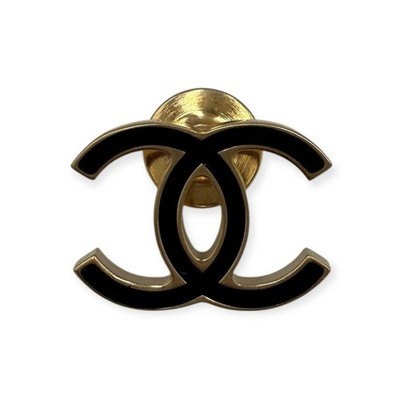 Chanel CC Logo Brooch – Gold Tone & Black Enamel with Box + COA | eBay