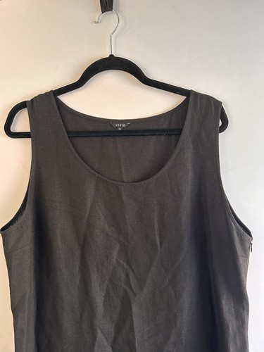 Anthropologie Vivid LINEN SCOOP NECK SLEEVELESS LONG DRESS Lagenlook XL Black - Picture 2 of 8