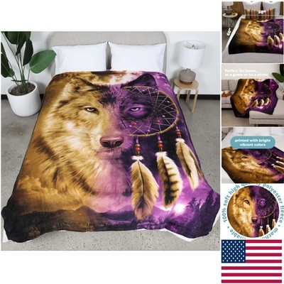 Vibrant Wolf Dreamcatcher Plush Throw Blanket, 50x60 - Machine Washable Comfort