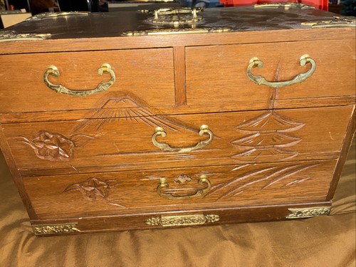 Vintage Antique Japanese Tansu Jewelry Chest Box - Picture 3 of 16