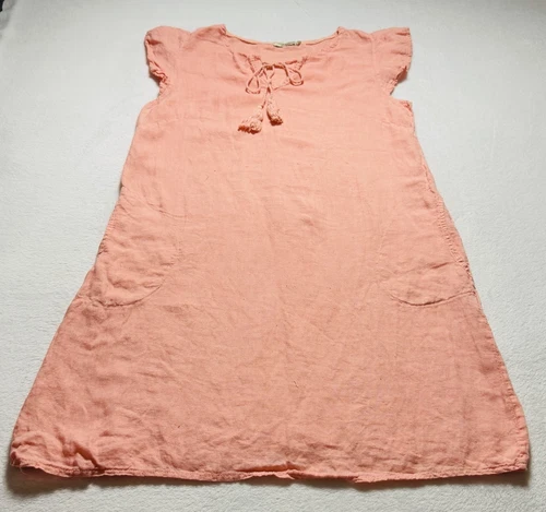 VALENTINO Abito donna Valentina Naldi 100% lino piccolo corallo nappe pesca