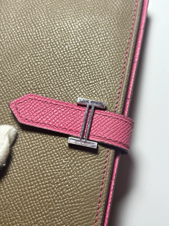 Cartera larga plegable HERMES Epsom Bearn rara gris/rosa plateada herrajes Foto 2 de 4