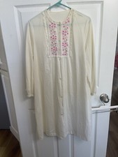 Vintage Gossard Artemis Women's Dressing Gown L Cream Pink Nylon Button Front