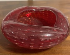 Murano Bubble Glas Schalen Aschenbecher Ascher Ashtray Rot Vintage 1960er Jahre