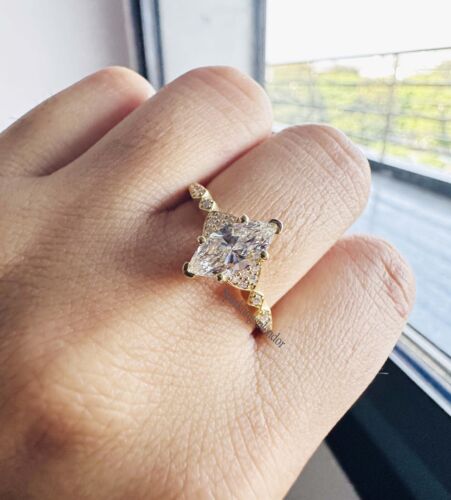 Marquise Lab Grown Diamond Engagement Ring 14k Yellow Gold Wedding Jewelry Her - Picture 9 of 16