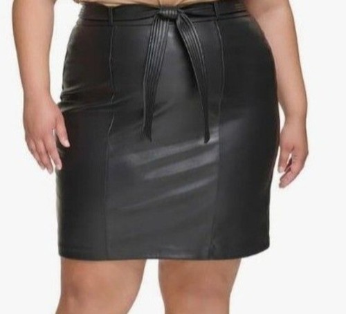 Calvin Klein Womens Plus Size 24W Faux Leather Belted Pencil Skirt NWT - Picture 2 of 11