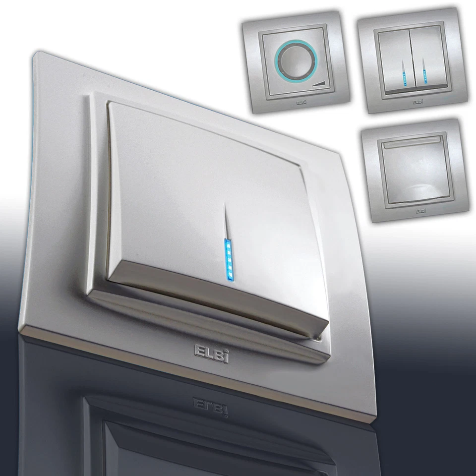 EL-BI Steckdose, Steckdosen, Ausschalter, Wechselschalter, Dimmer Schuko ZENA SILBER