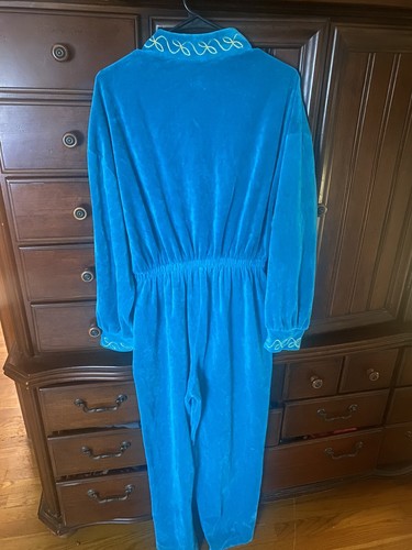 vintage jumpsuit Mid Century Modern 70s Robes Of CA Size Med Green Teal Gold - Picture 12 of 14