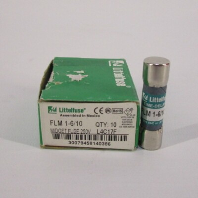 Box of 10 LittleFuse FLM 1-6/10 Midget Fuses 250V Time Delay