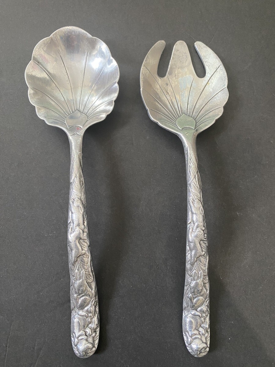 Arthur Court 1990 Salad Serving Set Fork Spoon Rabbits Bunnies