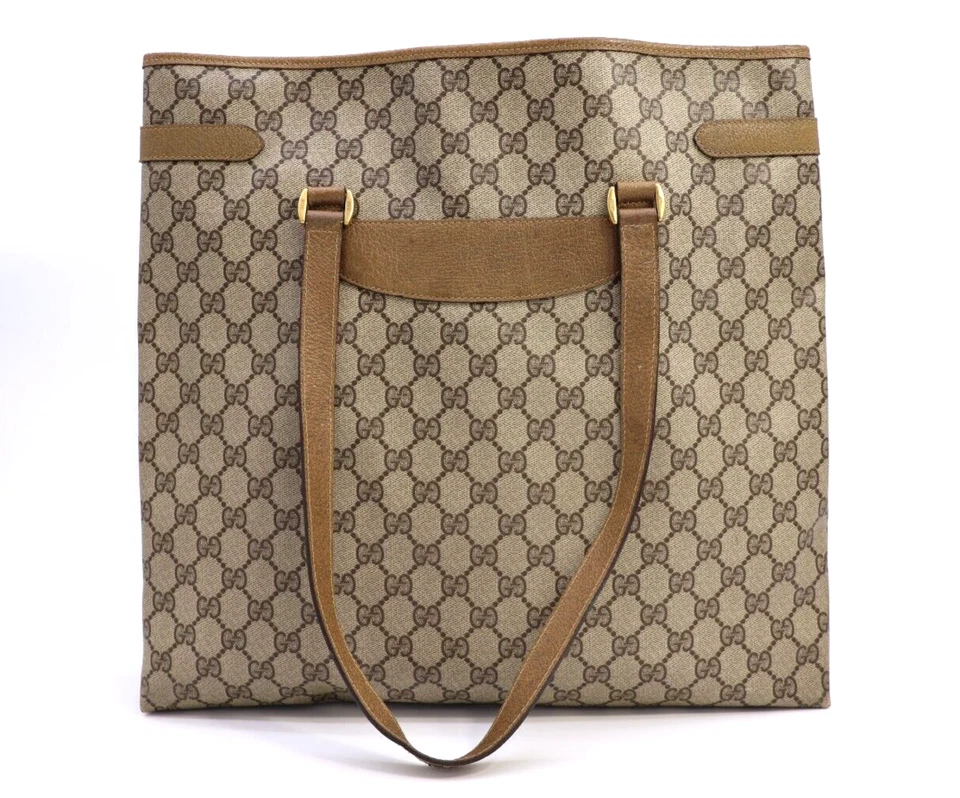 Gucci Vintage Tote Handbag Shoulder Bag Purse GG Supreme Brown Large Authentic - Image 4 of 4