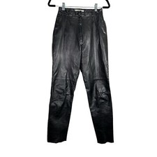 Vintage 1980s PIA RUCCI Black 100 Leather High Waist Pants Tapered Leg size 6