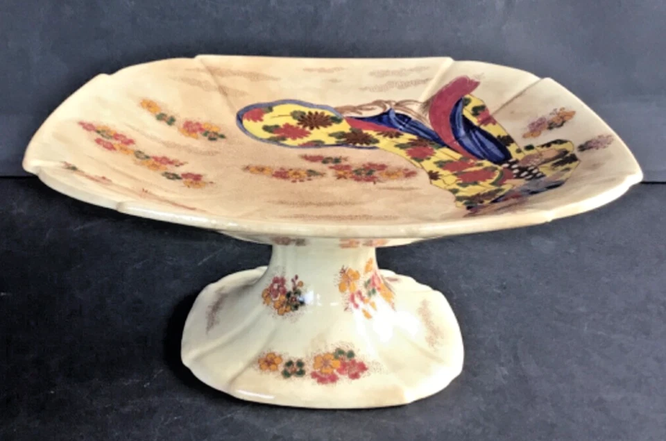 Gien, compotier en faïence de Gien, Geisha et fleurs de cerisiers , fin XIX ème. - Photo 3/4