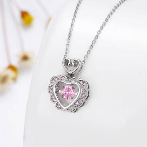 Pink Love Heart Pendant Necklace Crystal Hollow Neck Wedding Gifts] Jewelry R0I7 - Picture 1 of 22