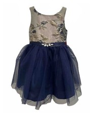 New Zunie Girls Party Dress with Tulle Bottom Size 8 Gold Blue Floral