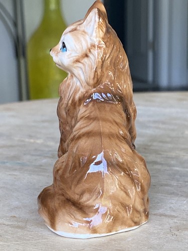 vintage miniature long haired blue eyed cat bone china 3" stripe - Picture 7 of 9