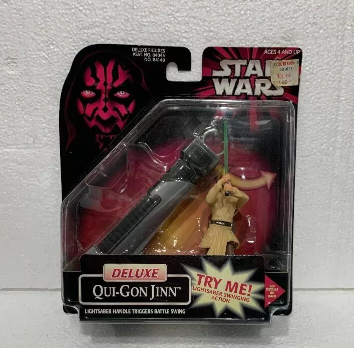 Star Wars Episode I Deluxe Qui-Gon Jinn Light Saber Swinging Action Figure  