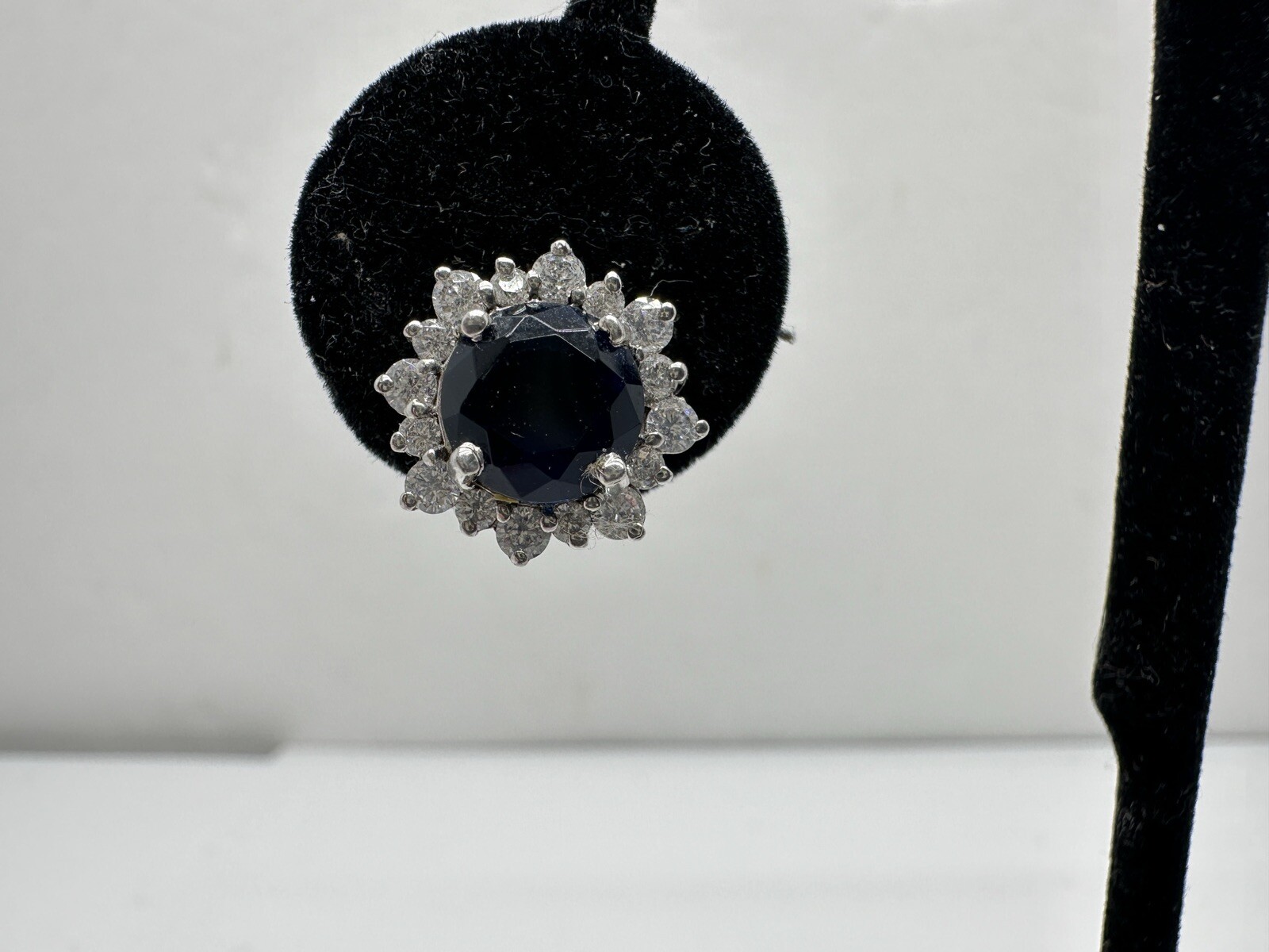 Womens 925 Sterling Silver Dark Blue & CZ Cluster Stud Earrings