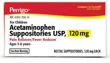 Perrigo Acetaminophen Suppositories 120mg 50 ct -Expiration Date 09-2026